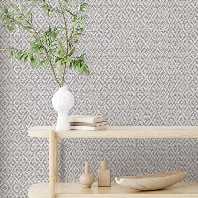 papel pintado efecto rafia con rombos de color gris