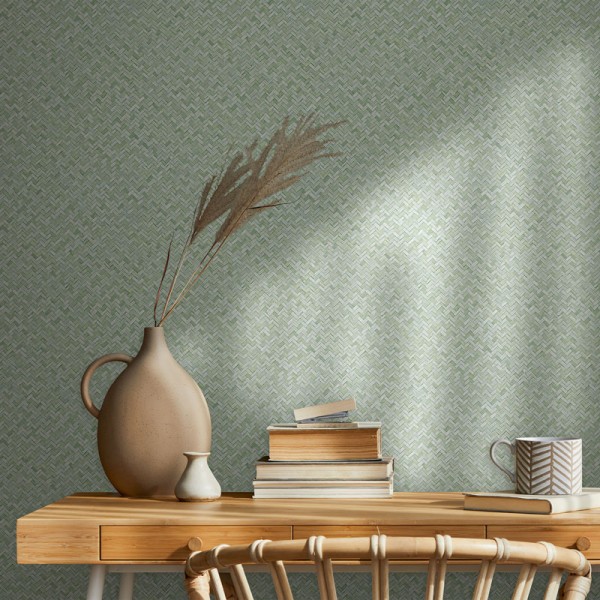 papel pintado textura fibras naturales efecto espigas de color verde