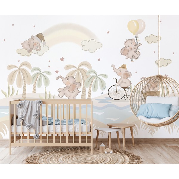 Mural Infantil Juego de Elefantes VCJE-078