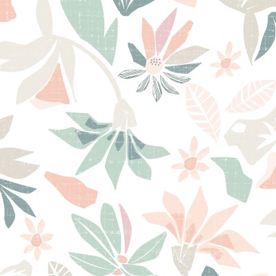 papel pintado con flores abstractas de color verde y salmón papel pintado con flores abstractas de color verde y salmón