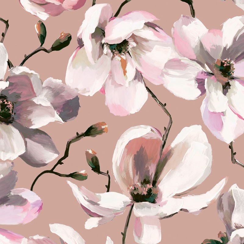 Papel de pared Beautiful Magnolia - Pattern of White and Pink Flowers on  the Branches - Botanicos - Papeles pintados