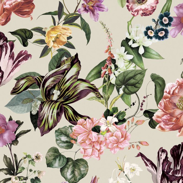 papel de parede floral com fundo bege