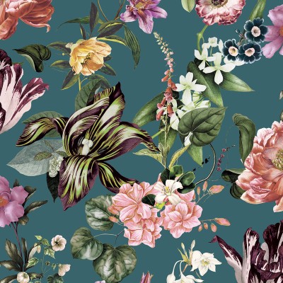 papel pintado floral con fondo turquesa oscuro papel pintado floral con fondo turquesa oscuro