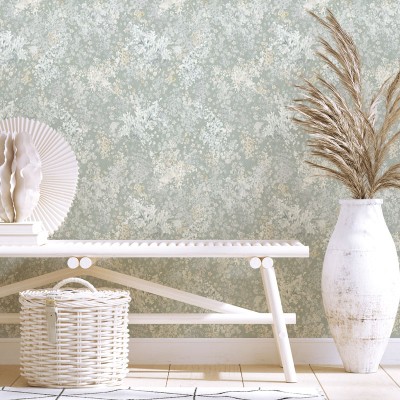 papel pintado flores pequeñas con efecto acuarela de color turquesa y gris 2