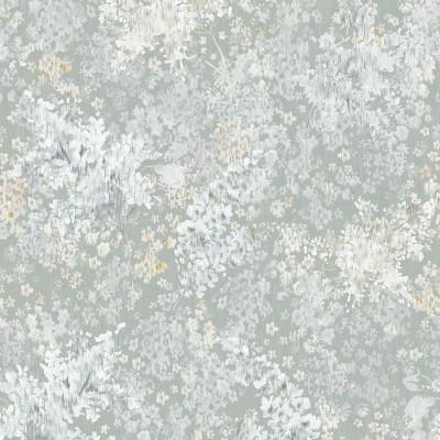 papel de parede flores pequenas efeito aquarela cor verde, branco e ocre