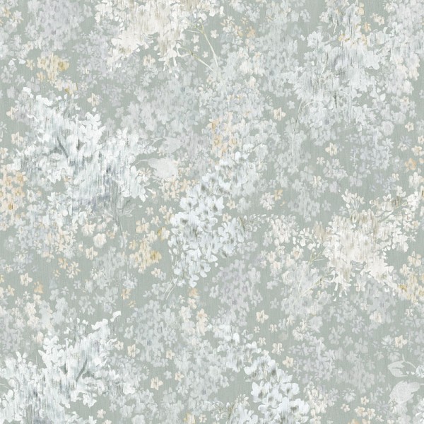 papel de parede flores pequenas efeito aquarela cor verde, branco e ocre