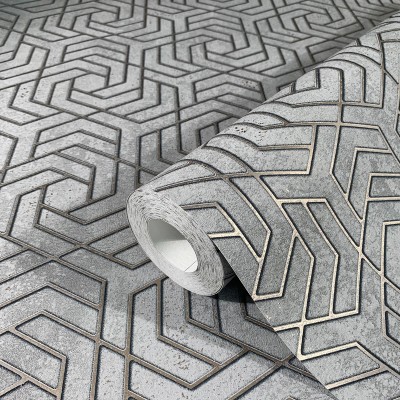 papel pintado geométrico gris con plateado efecto hormigón papel pintado geométrico gris con plateado efecto hormigón