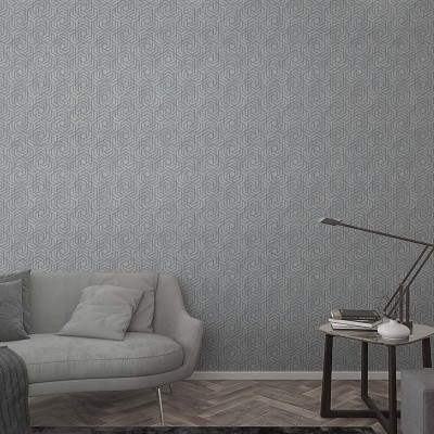 papel de parede geométrico cor cinza com prata e fundo efeito concreto