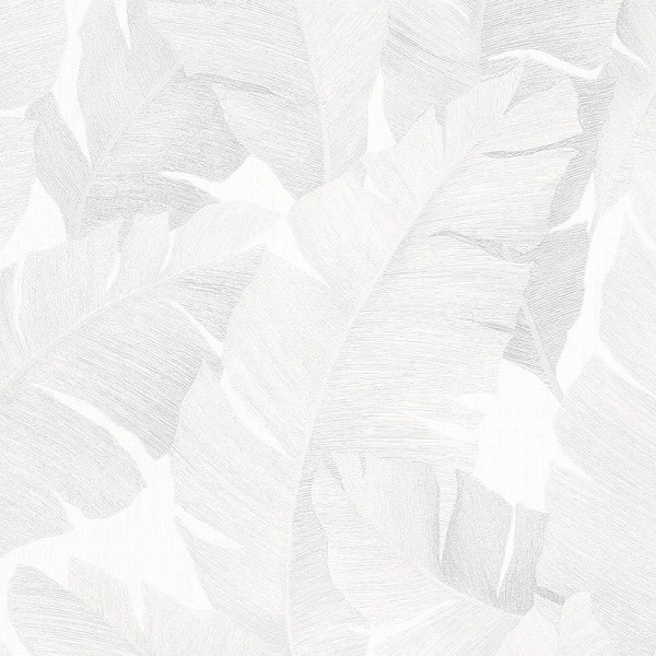 papel de parede folhas tropicais cor branco pérola com textura