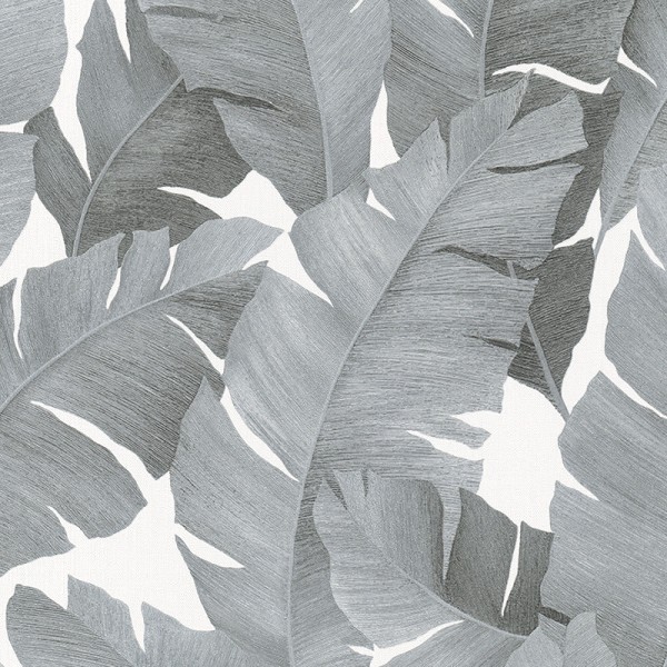 papel pintado hojas tropicales plateadas con textura