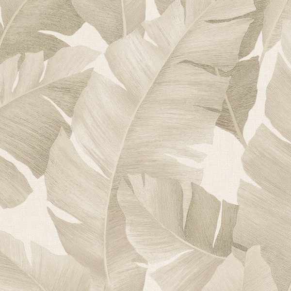 papel de parede folhas tropicais bege