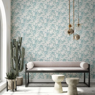 papel pintado hojas turquesa azul 2