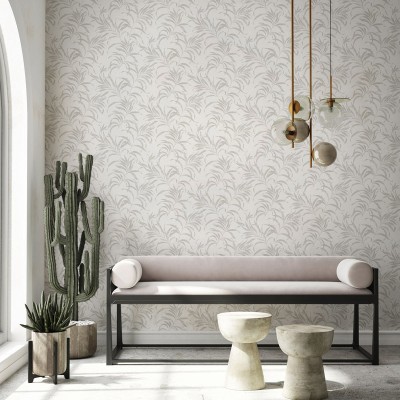 papel pintado hojas beige perla 2