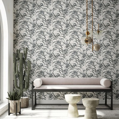 papel de parede folhas cor preto prateado 2