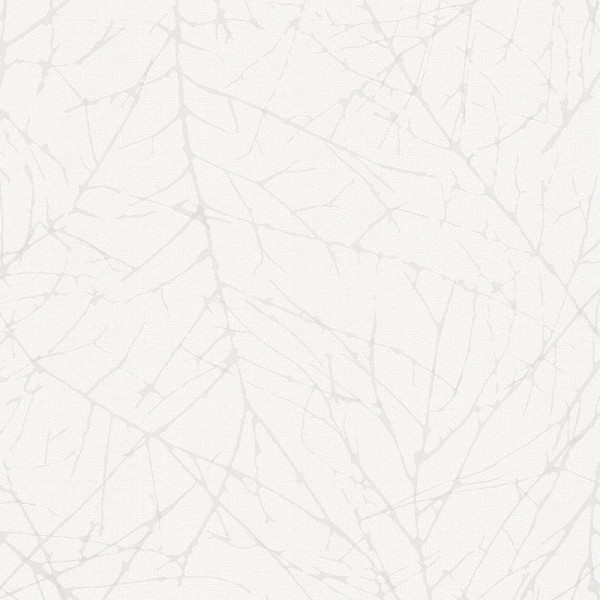 papel de parede vinílico com ramos cor branco perla com textura