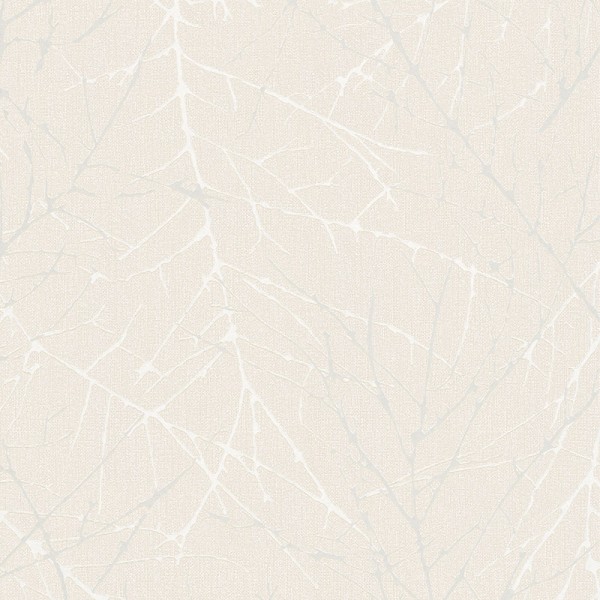 papel pintado vinilico ramas blanco perla con fondo beige