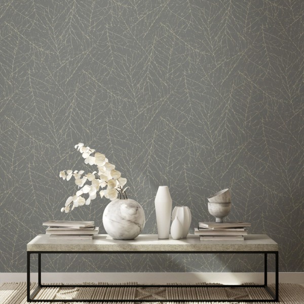 Papel pintado VINÍLICO RAMAS GRIS 81882