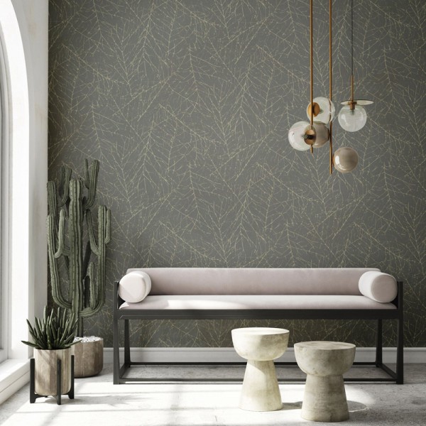 Papel pintado VINÍLICO RAMAS GRIS 81882