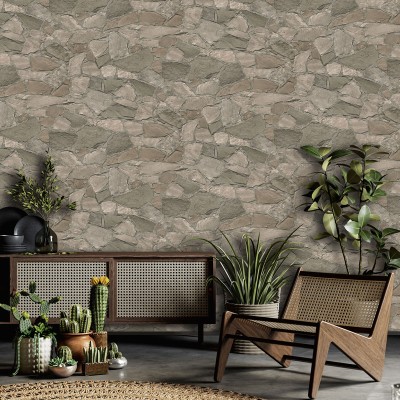 Papel pintado piedra marrón natural 2