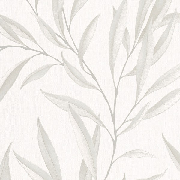 papel pintado hojas blanco perla beige