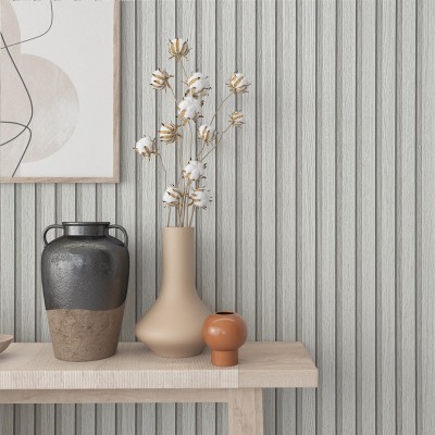 papel pintado listones de madera blanca con gris claro 2