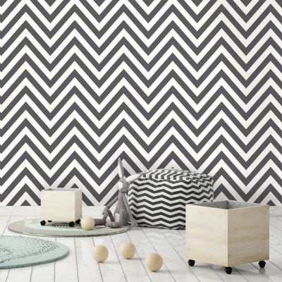 papel de parede riscas chevron em cor preto e branco 2