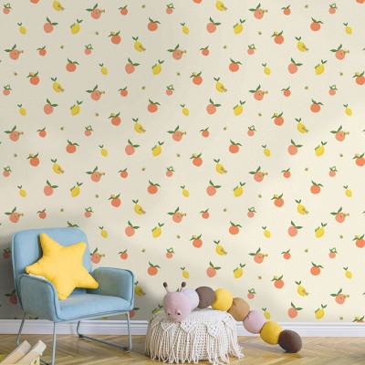 papel de parede infantil fruta bege 2