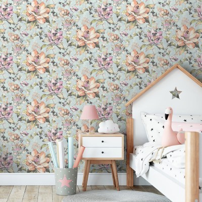 papel pintado juvenil floral con hadas 2