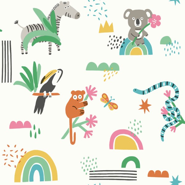 papel de parede infantil animais multi cor