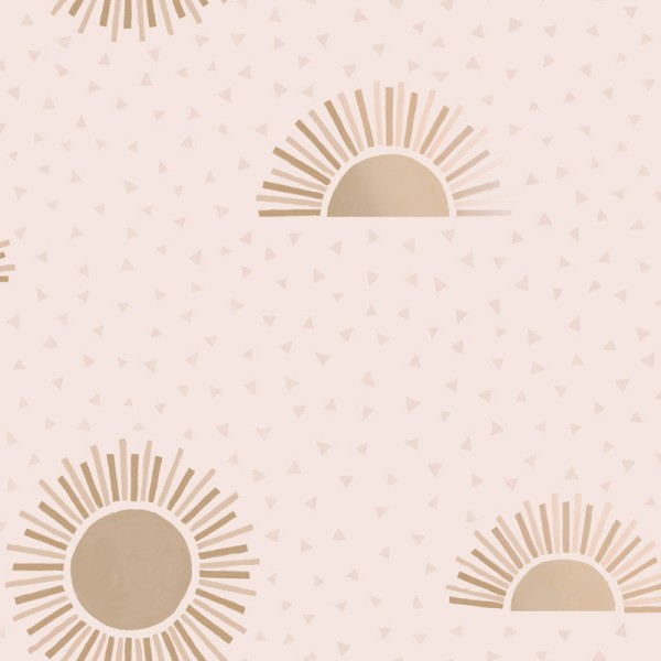 papel de parede infantil sol estilizado rosa e ouro