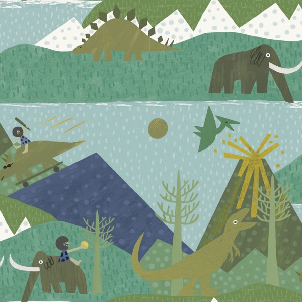 Paper pintat animals prehistorics verd i blau