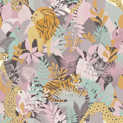 papel de parede com animais da selva cor rosa