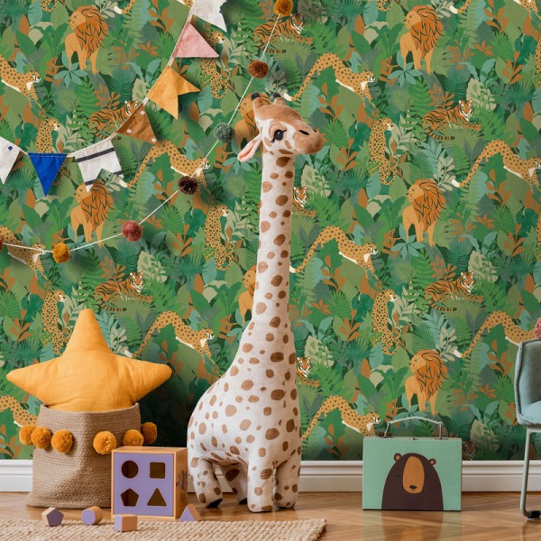 Papel pintado reino animal verde