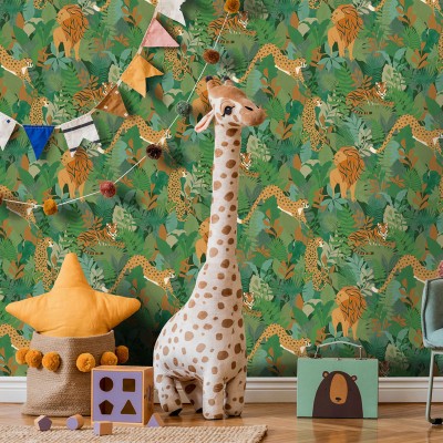 papel de parede animais da selva cor verde