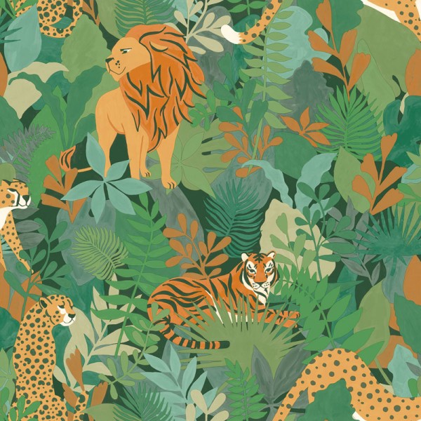 papel de parede animais da selva cor verde