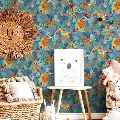 papel de parede animais selva azul papel de parede animais selva azul