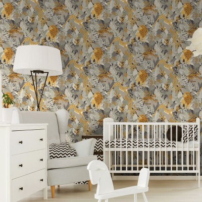 papel de parede animais selva bege 2