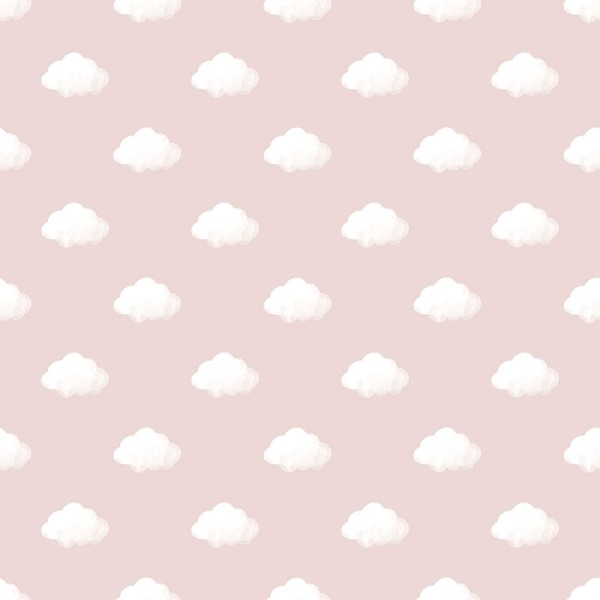 papel pintado nubes blancas con fondo rosa