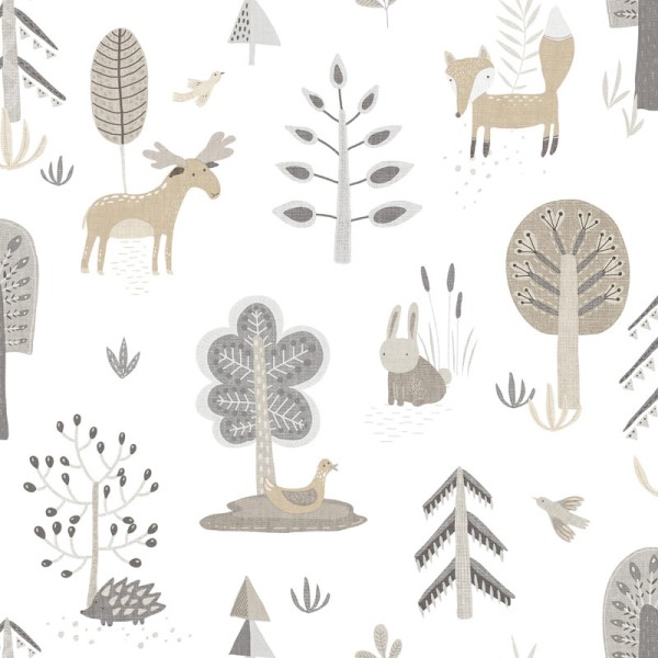 Papel pintado animales en el bosque gris y marrón