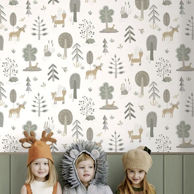 papel pintado animales en el bosque verde 2