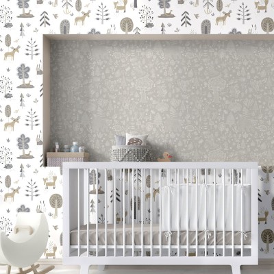 papel pintado bosque con fondo gris