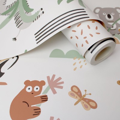 paper pintat infantil animals color verd i beix paper pintat infantil animals color verd i beix