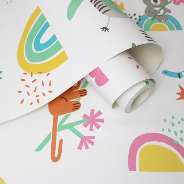 papel de parede infantil animais multi cor