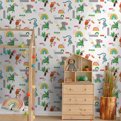 papel de parede infantil animais multi cor 2