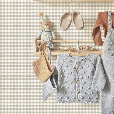 papel pintado cuadros vichy beige