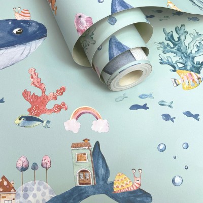 papel de parede infantil com baleias fundo verde turquesa papel de parede infantil com baleias fundo verde turquesa