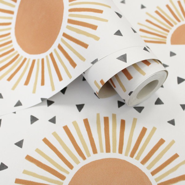 papel de parede infantil sol estilizado laranja papel de parede infantil sol estilizado laranja
