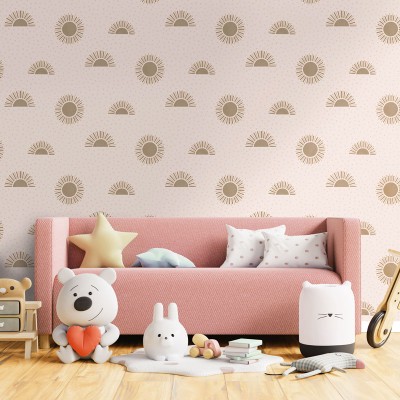 papel pintado infantil sol bohemio rosa y dorado