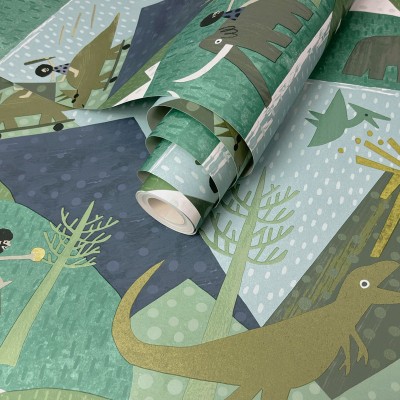 Paper pintat animals prehistorics verd i blau Paper pintat animals prehistorics verd i blau