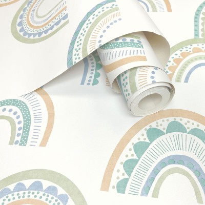 papel de parede infantil com arco-iris estilizado verde azulado papel de parede infantil com arco-iris estilizado verde azulado